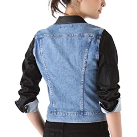 J Brand Bowie Denim Jacket Two-tone Coated Leather Effect: Model Off Duty Vibes - Picture 11 of 12